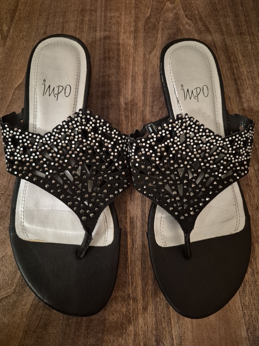 Impo Black Jeweled Thong Sandals
